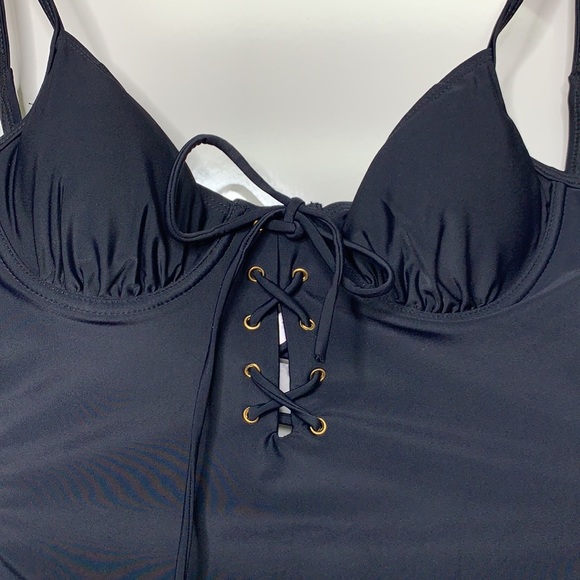 NWT EKOUAER Black Lace Up Tie One Piece Bikini Swimsuit Size Small - Picture 3 of 6